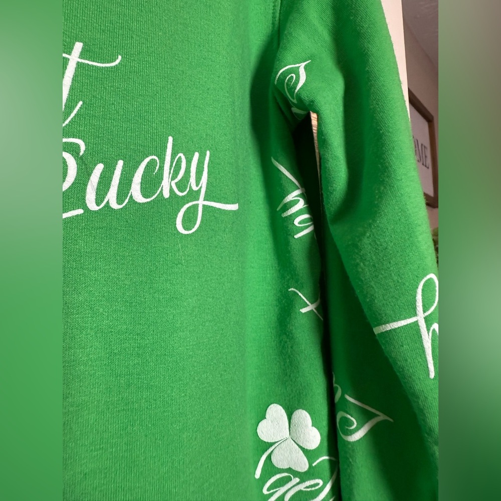 Jane & Delancey St. Patrick's Day themed crewneck sweatshirt green get lucky top - Picture 6 of 6